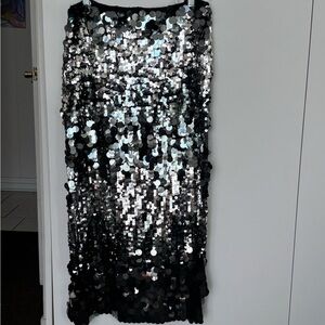 Zara Black and Silver Sequin Pencil Skirt